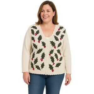 Vintage Chrysantheme Women’s Christmas Cardigan Sweater – Size 14/16 (L/XL)